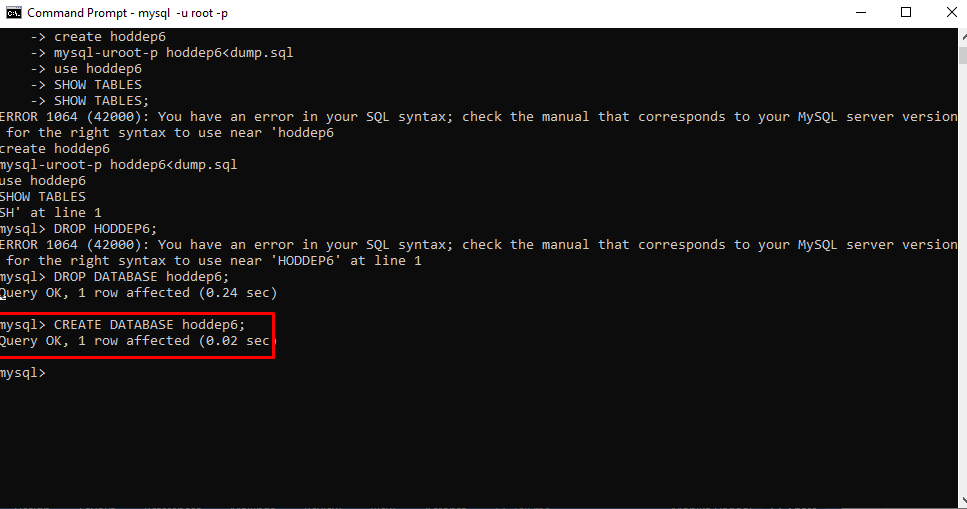 command to create a new database in CMD